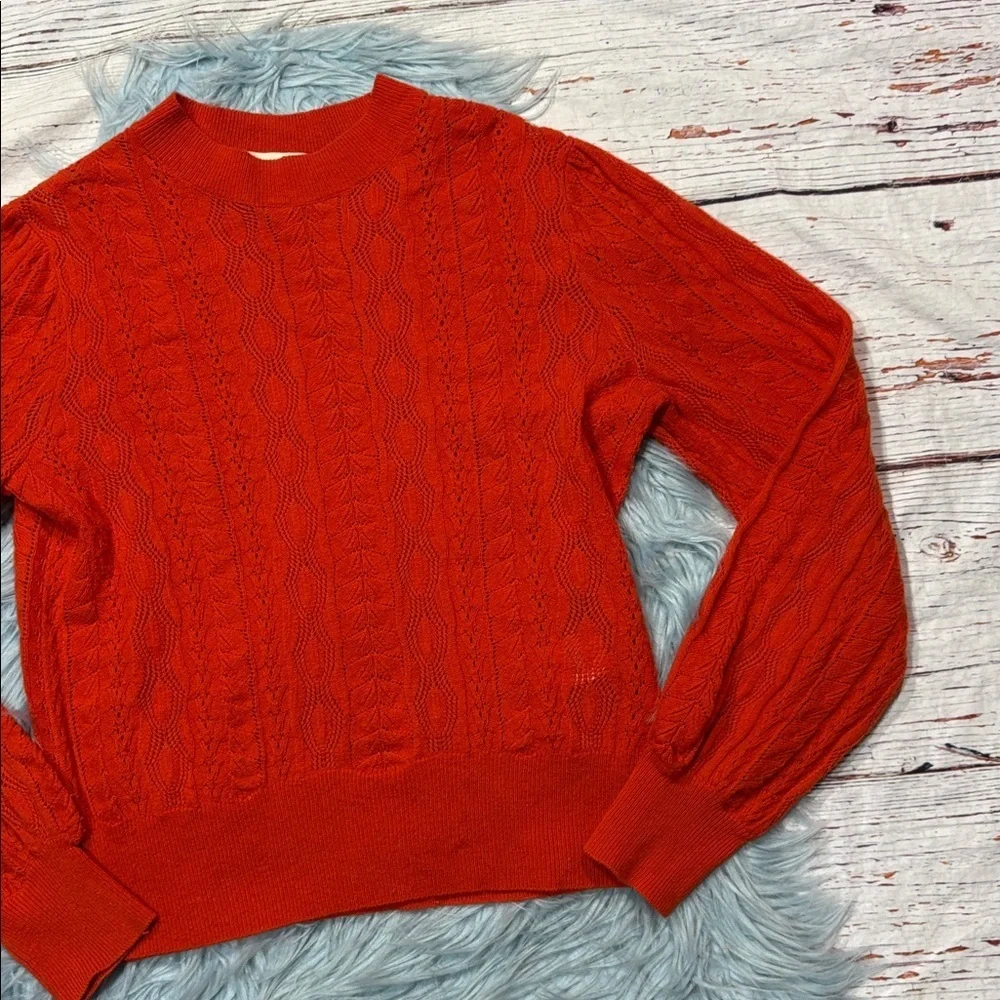 J.Crew x Demylee Pointelle Orange Crewneck Wool Sweater